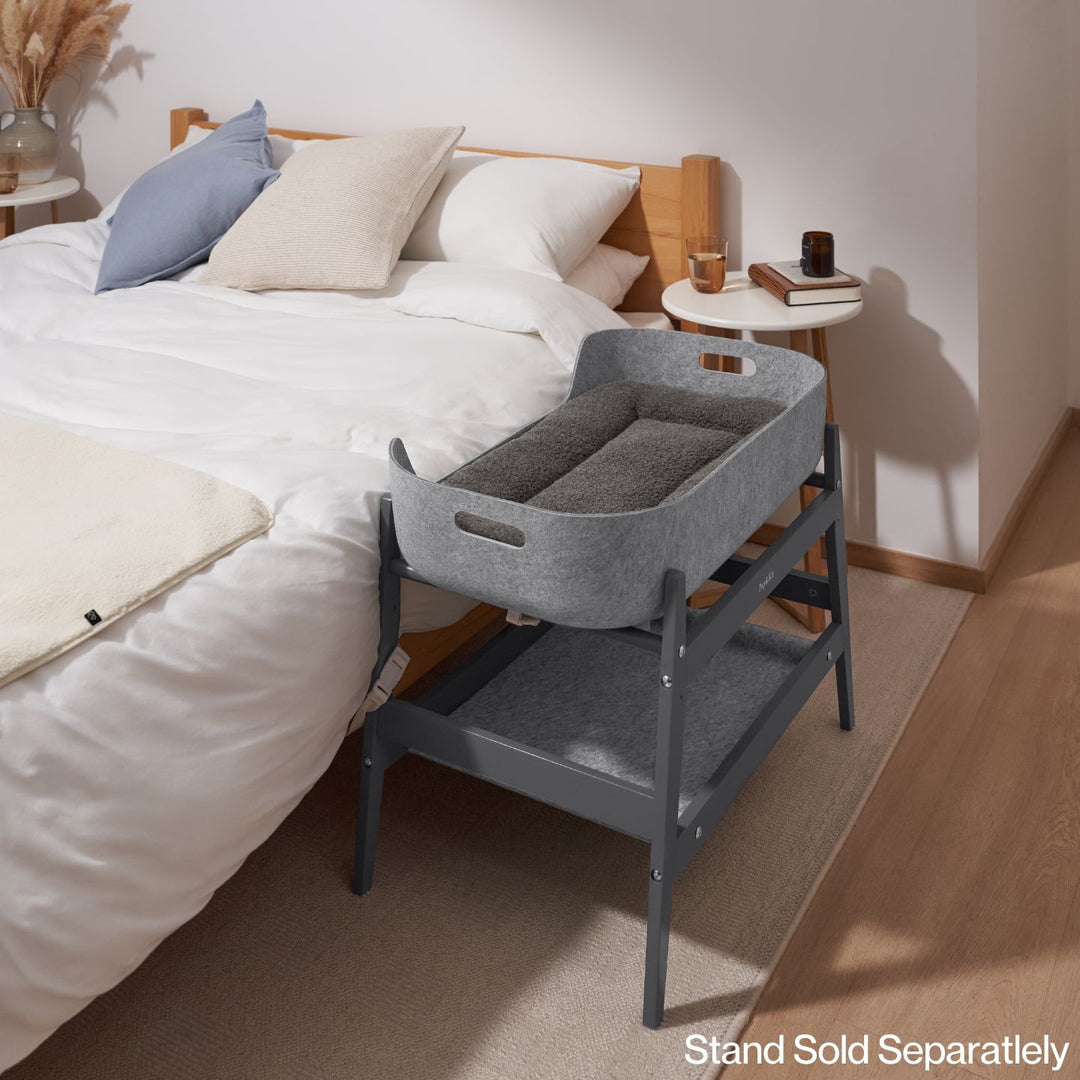 PetNest felt bed on bedside stand#mattress-colour_slate-grey