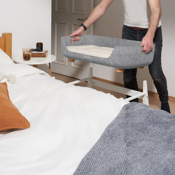 PetNest & Bedside Stand White Lifting Off#mattress-colour_slate-grey