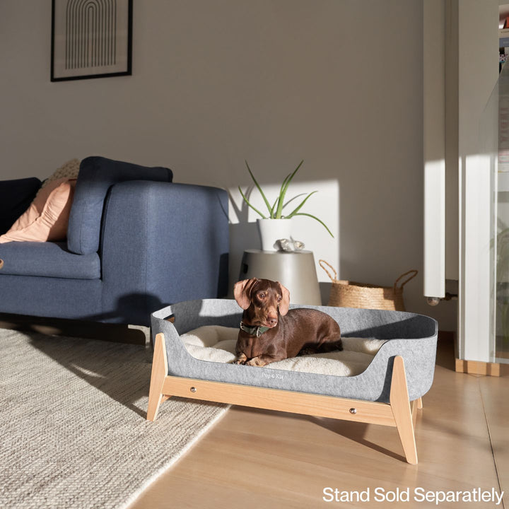 PetNest felt bed on wooden raised stand#mattress-colour_natural